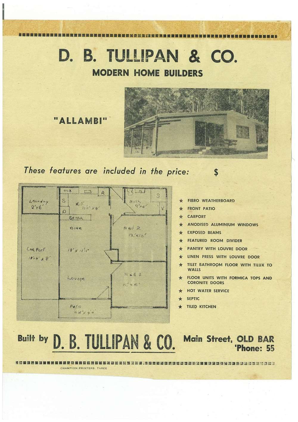 D. B. Tullipan & Co. Modern Home Builders Allambi, Tullipan Homes